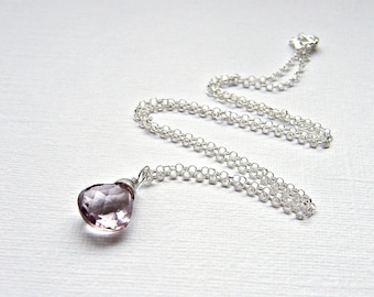 Lilac mystic quartz sterling silver wrapped charm, simple gemstone pendant necklace on optional 925 silver rolo chain, you choose length
