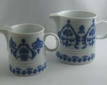 MELITTA Germany "Jeverland - Frisian Blue". 2 creamer made of white porcelain with blue decoration. 70s. VINTAGE