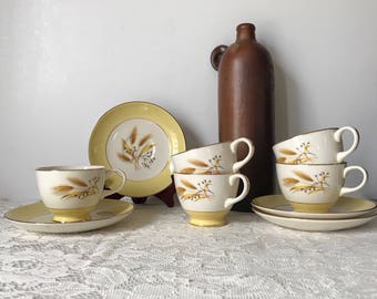 Autumn Gold China * Homer Laughlin Autumn Gold * Century Service Corp. * Wheat Pattern * Cups and Saucers * Yellow Dinnerware * Mid Century