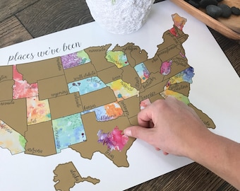 Watercolor Scratch Off Map - United States of America Travel Map (USA)- Been There Scratched That - Graduation Gift