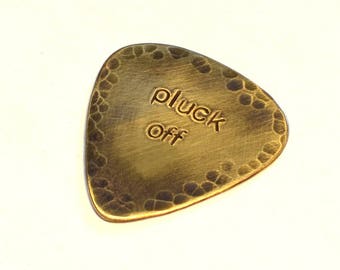 Brass Guitar Pick with Brushed Antiqued Patina and Hammered Texture
