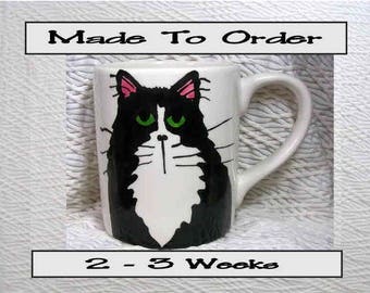 Tuxedo Cat Mug Original Handmade With Paws On Back by Gracie