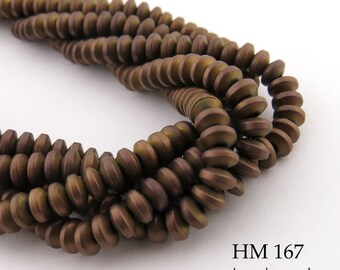 4mm Small Matte Dark Gold Hematite Rondelle Beads 4mm x 2mm (HM 167) Full Strand BlueEchoBeads
