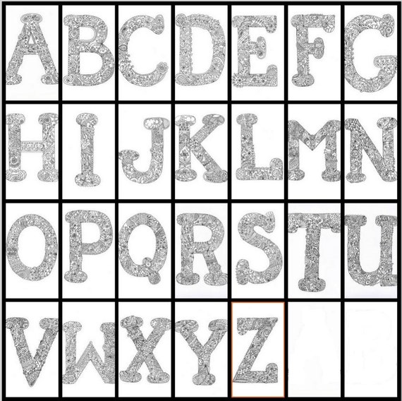 Download Alphabet Colouring Printable Letters Hand Drawn Zentangle ...