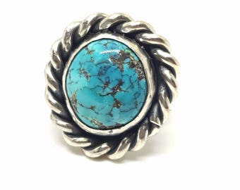 Handmade Statement Sterling Silver Turquoise Ring .925 sz. 4.75