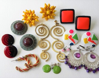 Vintage colorful earring lot, 10 pairs vintage earring lot, enamel earring lot, 80's earrings lot, estate earring lot, post earring lot