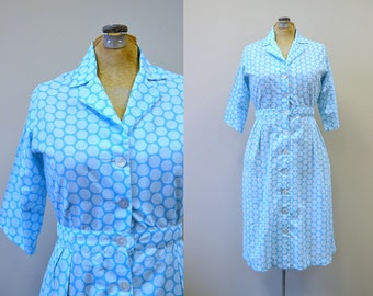 1960s Aqua Polka Dot Dress