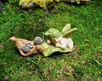 Sleeping Fairy Baby with Hedgehogs