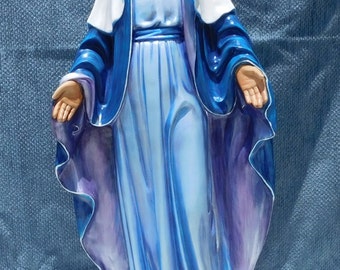32" Virgin Mary Statue, Our Lady of Grace. Hand-painted, Religious Statue, Plaster, Virgin Mary, Universe, Clouds, Oceans, Crops, Desert