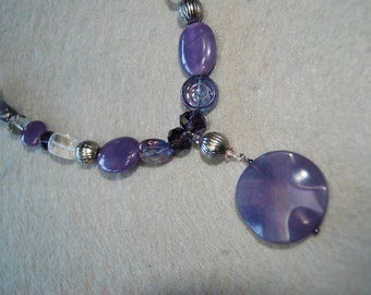 Free Shipping Crystal, purple jade, glass, and other beads necklace.