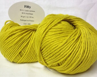 10 balls of wool 50% Merino/yellow 840 / made in FRANCE