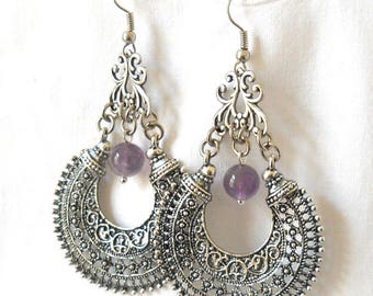 gypsy earrings bohemian earrings amethyst chandelier earrings amethyst earrings boho earrings silver tone gemstone earrings amethyst jewelry