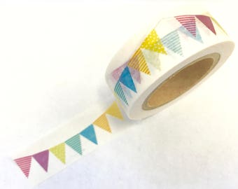 Colorful Pastel Flag Bunting Banner Paper Washi Tape Scrapbooking Decorate Sticker - Happy Birthday - (1102)