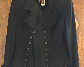 Black Rayon Double Breasted Blazer- by Zelda