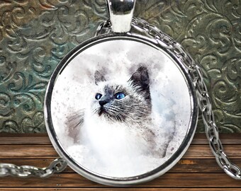Cat Lover Necklace Watercolor Design