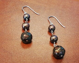 Genuine Pearl Dangle Earrings in Sterling Silver