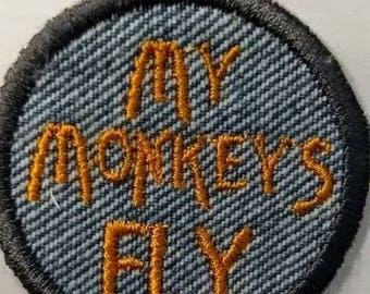 My Monkeys Fly Iron On Patch Merit Badge