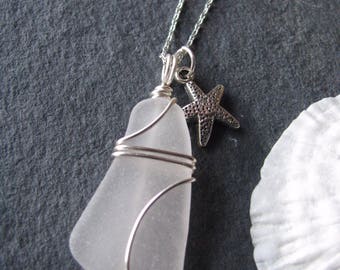 Sea Glass Jewelry Sea Glass Necklace Beach Glass with Starfish Charm