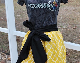 Pittsburgh Steelers Upcycled Shirt Made into Tank Top Dress with pockets, sash included Size M, Ready to Ship!
