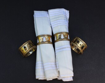 Vintage Brass Christmas Tree Themed Napkin Rings - Set of 4/Christmas Napkin Holders/Brass Napkin Rings/Brass Napkin Holders/Christmas Table