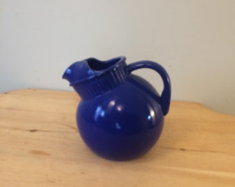 Vintage Cobalt Blue Tilted Ball Pitcher with Ice Lip