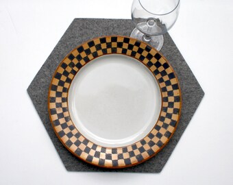 Spring Cleaning Sale! Hexagon Felt Placemats in 3mm Thick Virgin Merino Wool Felt- Set of 8