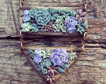 Succulent pendant - polymer clay jewelry - summer gift idea - plant succulents necklace - cactus