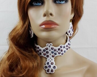 Set Zestaw "Scarlett" Soutache Sutasz Earrings Necklace Choker Kolczyki Naszyjnik Ohrringe Halskette Wedding Ślub Hochzeit Trauung
