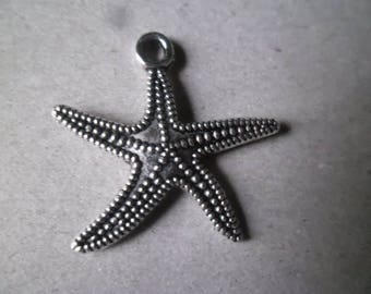x 1 pendant/charm Starfish patterned silver 25 x 25 mm