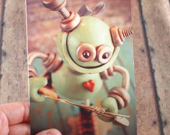 Valentine's Day Robot Cupid Art Postcard Techie Gift Geeky Love Gift