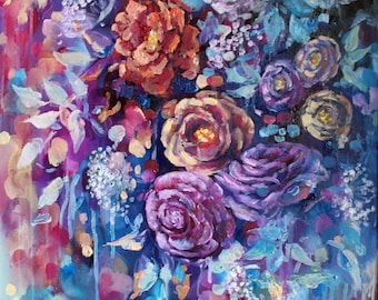 Floral painting on canvas- purple-abstract art- flower art- wall art-canvas-oil painting-floral painting original-16"x20"-floral-canvas