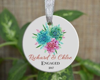 Personalized Christmas Ornament, Mr & Mrs engaged ornament, cactus Custom Ornament, Housewarming gift, Wedding gift, Christmas gift. o083