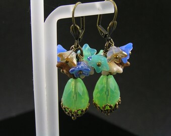 Flower Earrings, Wire Wrapped Earrings, Czech Glass Beaded Earrings, Boho Earrings, Bohemian Jewelry, Earrings Handmade, E1667