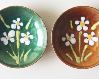 Small, vintage,copper, enamel plates, made by Moissiadis, Greece. Mid Century