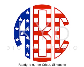 American Flag Circle Monogram Font svg cut files 4th of July svg US Flag svg Stars and stripes svg files America monogram font svg