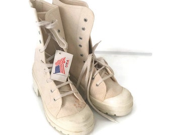 White Chunky ankle boots / Summer White ankle boots / Amphibian boots / Biker ankle boots canvas / Chunky Boots 6.5