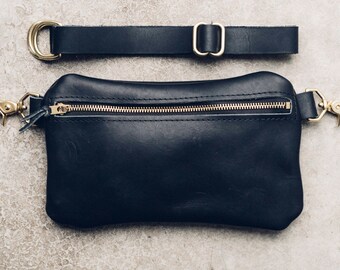 the zipper hip bag + satchel in black // pure leather bag + satchel that can be worn as hip bag, shoulder and cross-body bag