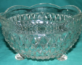 Vintage Diamond Cut Footed Candy Dish