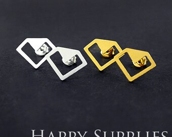 Nickel Free - High Quality Geometry Heart Dual-used Golden / Silver / Rose Gold Brass Earring Post Finding with Ear Stud Stopper (ZEN106)