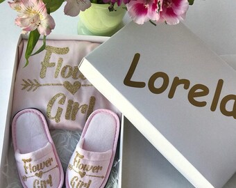 Flower Girl Gift, Flower Girl Robe, Flower Girl Slippers , Flower Girl Gift Box, Bridesmaid Robes, Bridesmaid Gift, Bridesmaid Gift Box