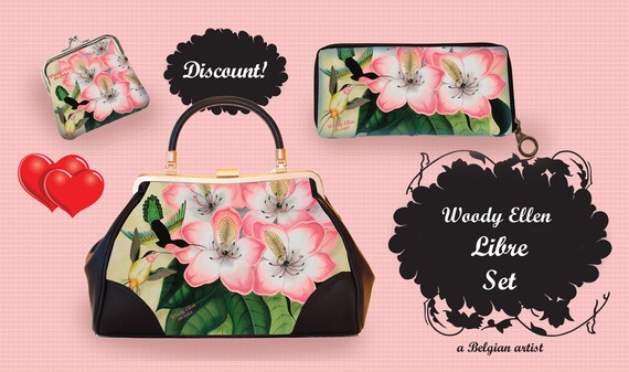 Retro handbag set, vintage handbag set, Libre design, christmas, gift, gift for her, Woody Ellen handbag, rockabilly bag, valentine gift