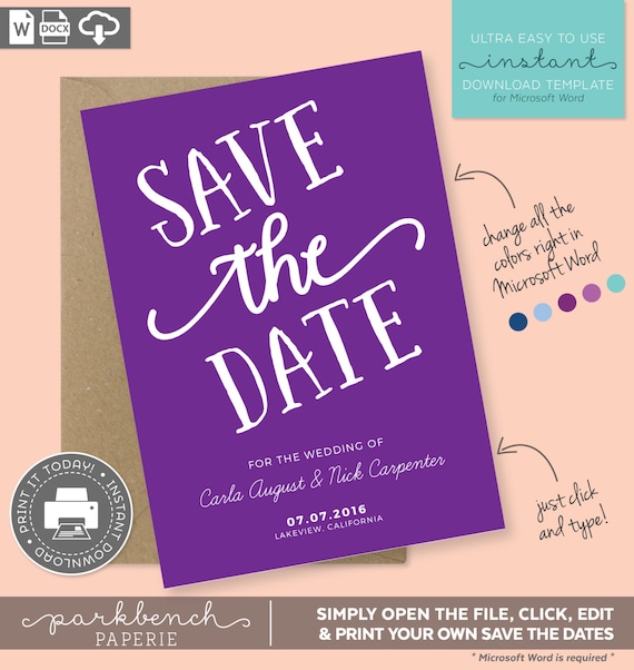 items similar to save the date printable template for microsoft word