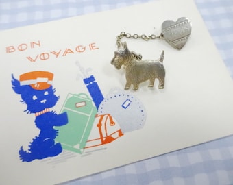 Vintage 1940's Art Deco Baby Doll Miniature Sweetheart Scottie Scottish Terrier Dog Pin Bon Voyage Gift Card Lot