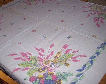 Vintage tablecloth with fruit and flowers
