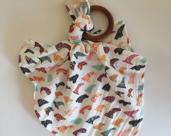Organic Cotton Lovey with Natural Maple Hardwood Teether