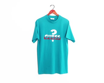vintage t shirt / Guess t shirt / 90s bootleg / 1990s turquoise Guess Jeans USA bootleg t shirt Medium