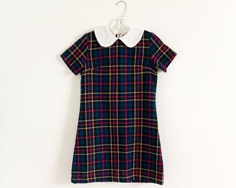 SALE Vintage 1960s Girls Size 10-12 Dress, Sears Jr. High Girl Mod One Piece Plaid Acrylic Dress, b32" L29.5"