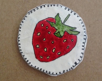 Handmade paper mache Strawberry brooch