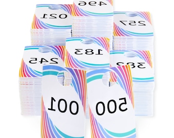 001-999 Plastic Live Sale Tags Reg& Reverse Mirror Image Backwards Numbers, Online Facebook Sales Reversed Hanger Cards, Choose a Set of 500