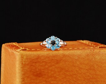 Blue Topaz and Sapphire flower ring